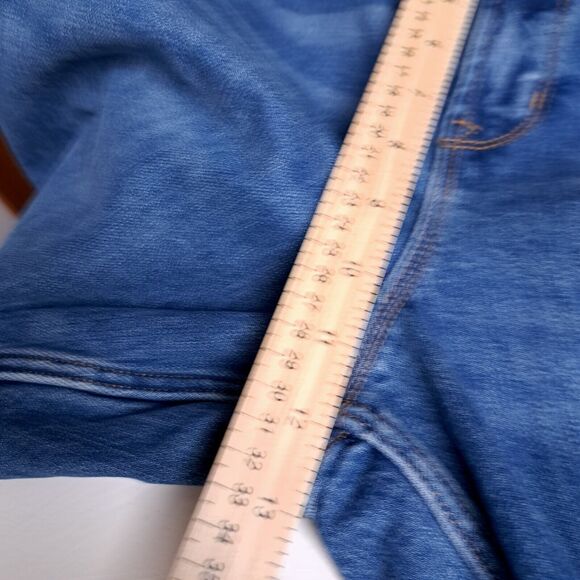 Old Navy Power Slim Straight High Rise Denim Jeans Raw Hem Womens 16 Medium Wash - Picture 9 of 10